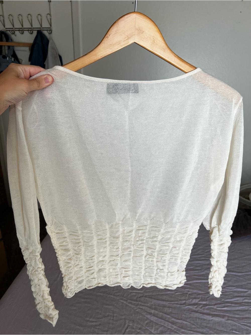 Zara Cream Long Sleeve Shirred Waist Top - Picture 5 of 9